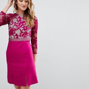 Little Mistress Tall Long Sleeve Skater Dress With Lace Upper